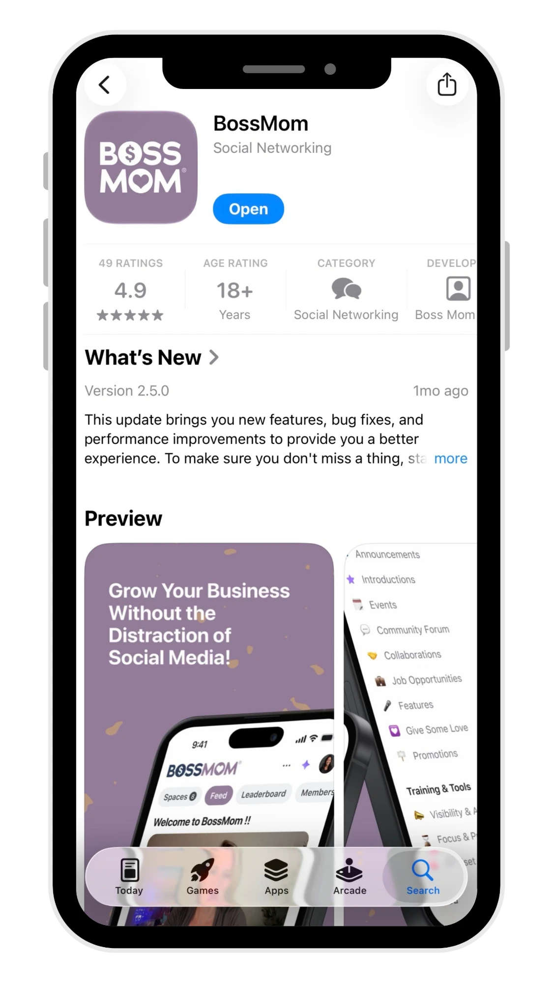 The BossMom app in the App Store, rated 4.9 stars