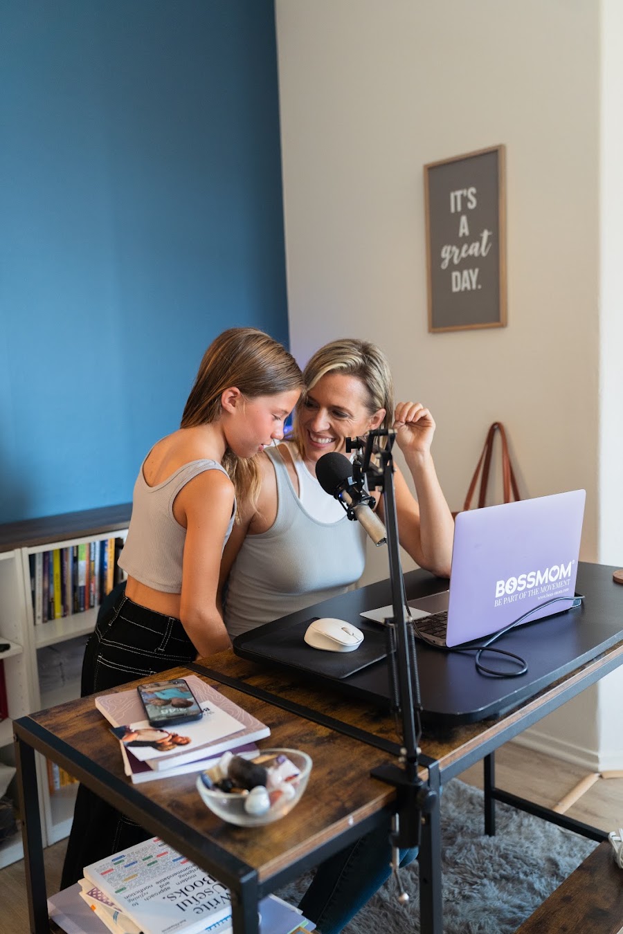 Dana podcasting with her daughter